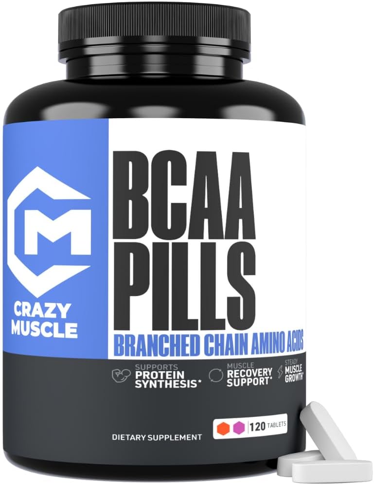 Mosculo loco BCAA Píldoras con la proporción perfecta 2:1:1 de Aminoácidos de Cadena ramificada Suplemento, 1000 mg de BCAAs por Píldora (mejor que cápsulas), 120 Tabletas