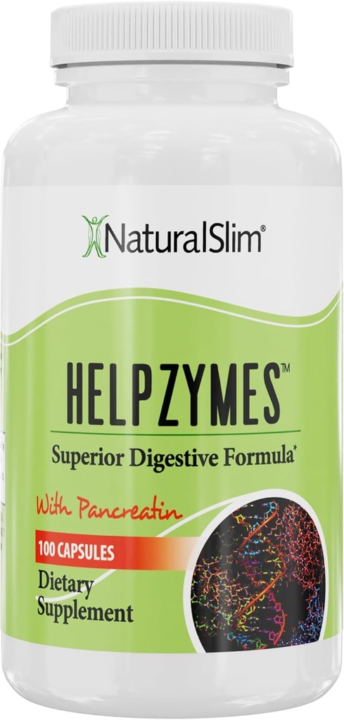 Enzymes Digestivos Naturales para Hombres - Helpzymes Enzymes Esenciales para la Digestión, Salud Gut, Alivio de Gas con Bromelain, Bile Ox, Pancreatin. Betaine HCL - 100 cápsulas Solo