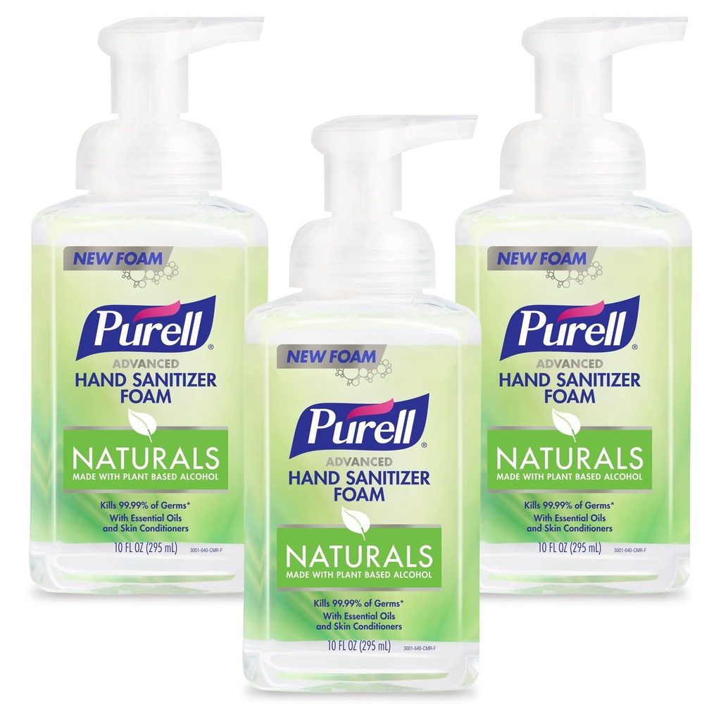 Purell Advanced Hand Sanitizer Naturals Foam with Plant-Based Ethanol, 10 fl oz Foam Pump Bottle (Pack of 3), 3001-06-EC