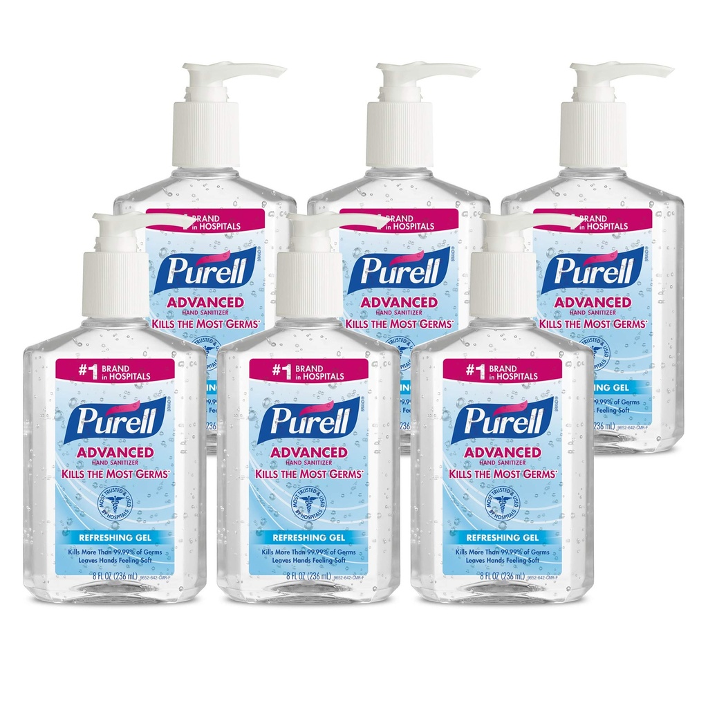 PURELL Advanced Hand Sanitizer Refreshing Gel, 9652-04-EC, 8 Fl Oz Pump Bottles, Pack of 6