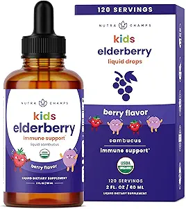 NutraChamps Black Elderberry for Kids Liquid Drops, 10:1 Extracto Sambucus Elderberry Syrup for Kids, Sugar-Free European Elderberry Drops Berry Flavor, Immune Support, 4 Month Supply