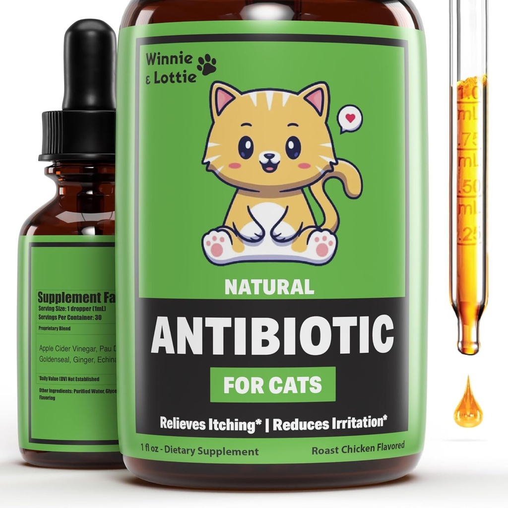 Winnie &amp; Lottie Antibióticos naturales para gatos Silencio Cat Antibióticos Silencio Antibióticos para gatos Silencio Cat Immune Soporte Silencio Antibiótico para gatos ← Cat Multivitamin ← Cat UTI Antibióticos ← 1 fl oz