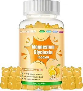 Magnesio Glycinate Gummies 1000mg - Suplemento de Potasio de Magnesio Libre de Azúcar con Vitamina D, B6, CoQ10 para calma Mood &amp; Sleep Support - 60 Orange Gummies