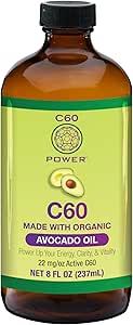 C60 Power - AVO 8-oz.- Aceite de aguacate orgánico, 8 Fl Oz, 99.99% Fullerenes de carbono puro, Lift Oxidative Burden, Optimize Mitocondrial Function