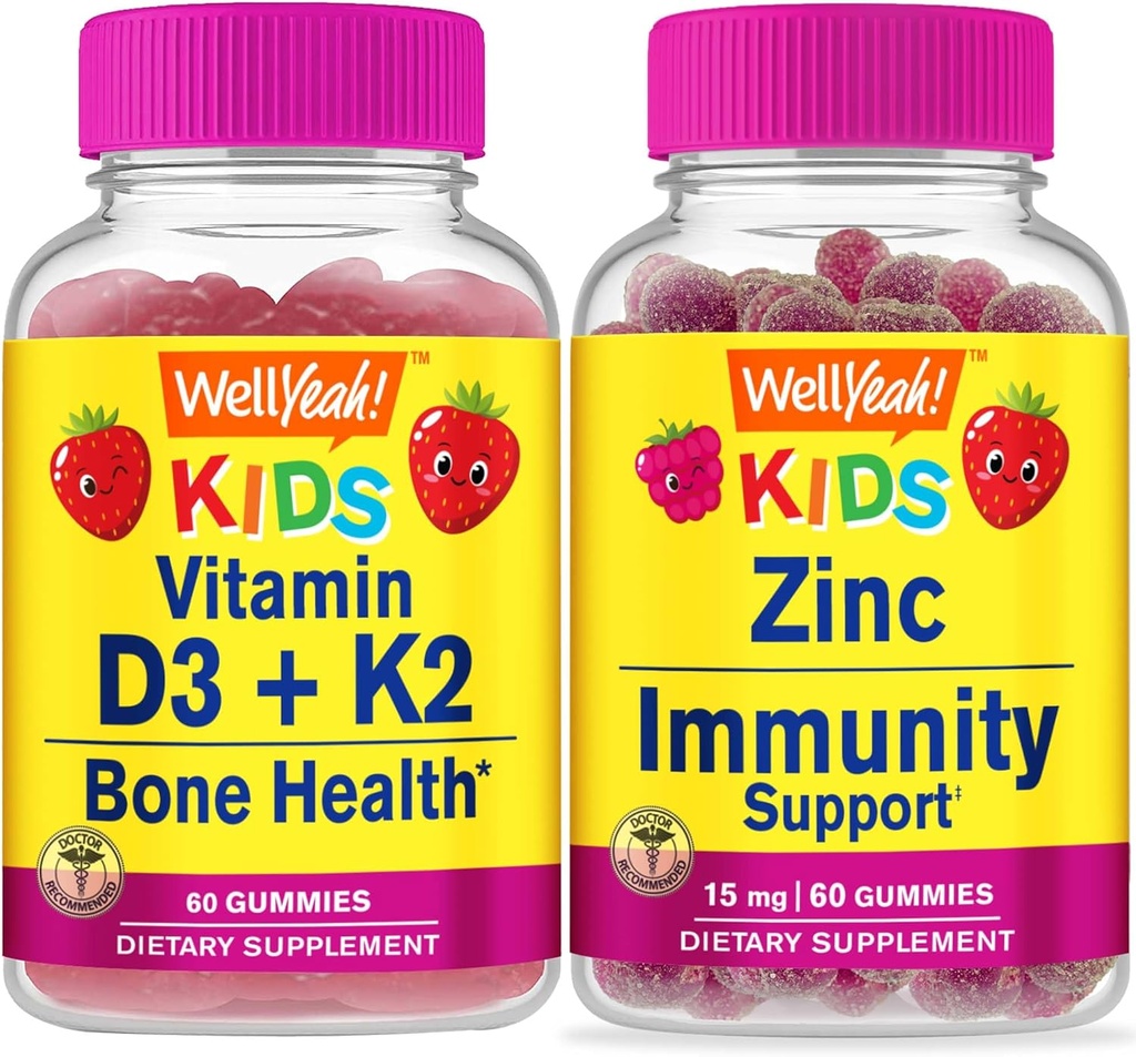 BuenoSí Vitamina D3+K2 Niños + Zinc Niños 15mg, Gummies Bundle - Gran Tasting, Suplemento de vitamina, Gluten Gratis, GMO Gratis, Chewable Gummy