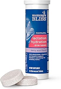 Mami's Bliss Lactation Hydration Drink Tablets, Berry Acai Flavor, Electrolyes + B Vitaminas, 1 Pack (10 Tablets)
