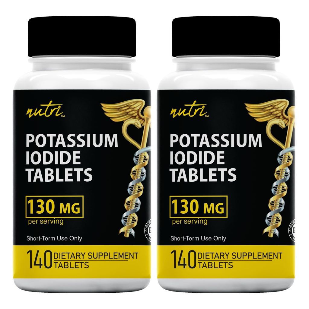 Potassium Iodide Tablets (Pack of 2) 130mg - 280 Tablets EXP 10/2032 - YODO Naciente - KI Pills - Yoduro de Potasio - Nutri Supplements
