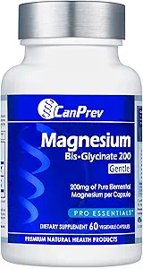CanPrev Magnesium BisGlycinate 200mg Gentle 60 Veg Caps, 60-Day Supply, Chelated Magnesium Supplement for Bone &amp; Muscle Support, Easy to Digest, Promote Relaxation & Comfort, Vegan, Non-GMO, No Sugar