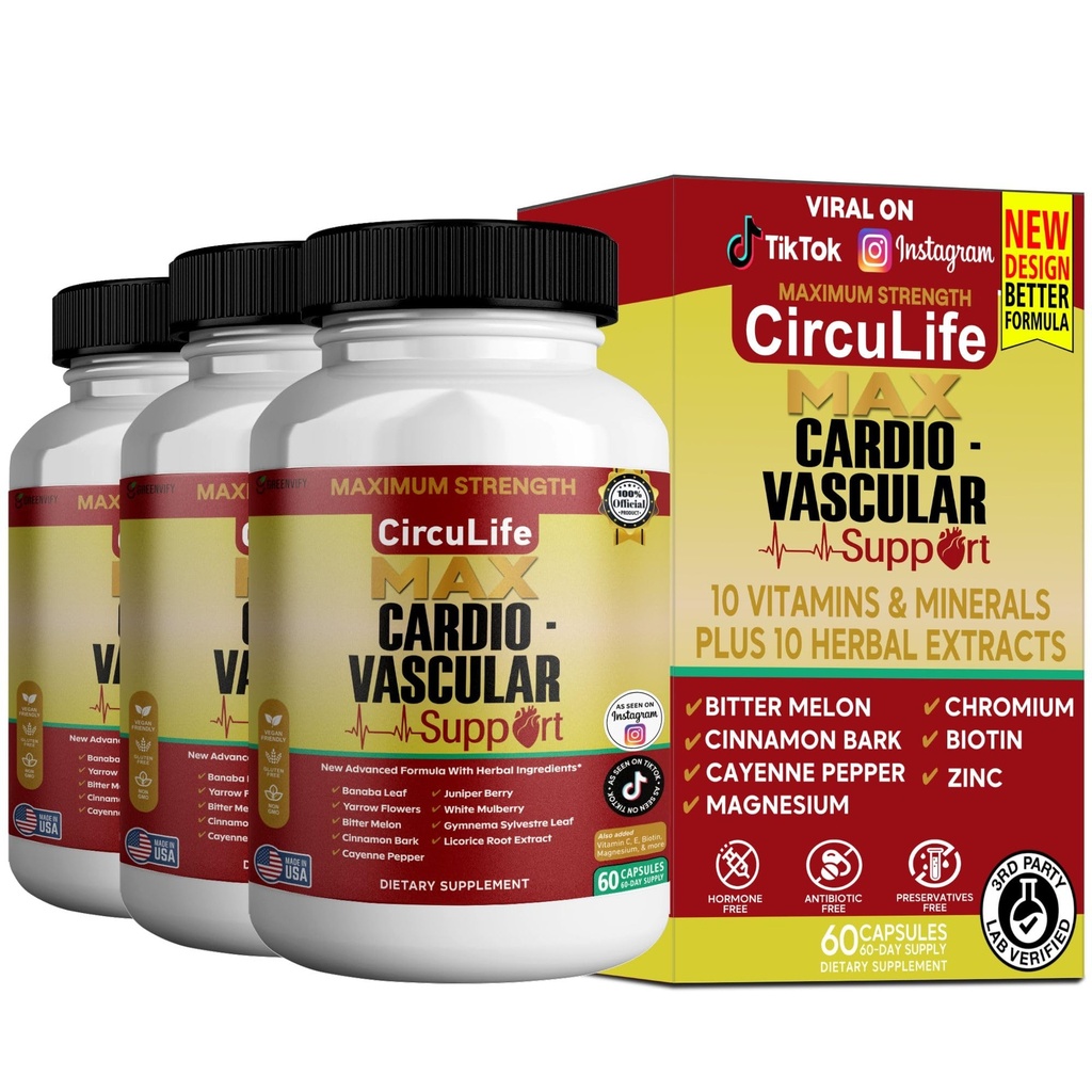 CircuLife Max Cardiovascular Support, Maximum Strength, Herbal Ingredients, 60 Capsules (3)