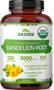 Zazzee USDA Organic Dandelion Root 10:1 Extracto, 3000 mg Fuerza, 120 cápsulas, 4 meses de suministro, estándar y concentrado 10X Extracto, 100% vegetariano, todo natural y no GMO