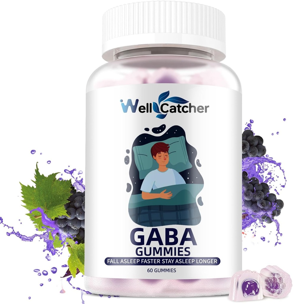 GaBA Suplemento Gummies 500mg: Chewable GABA L-theanine Suplemento Gummies para adultos Niños sin melatonina Ayuda para el sueño Mente calma con 5-HTP para el alivio de estrés Zzz Mejor azúcar libre sabor 60CT