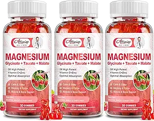3Pack Magnesium Glycinate Gummies,Magnesium Potassium Suplemento con Taurate, Malate, Body Support and Relaxation,Raspberry Magnesium Gummies for Adults