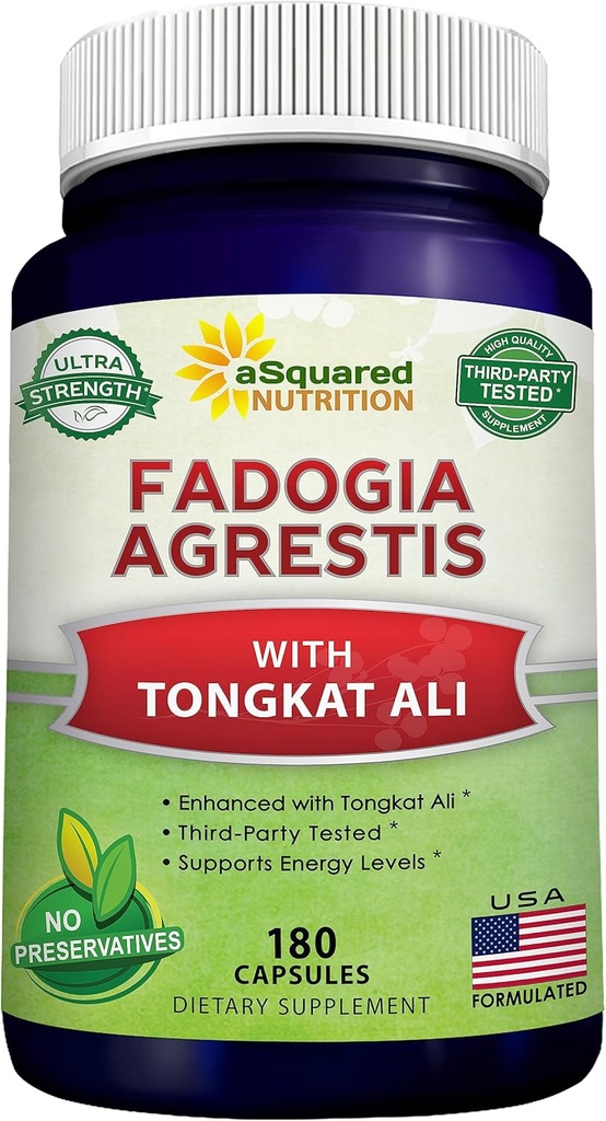 aSquared Nutrition Fadogia Agrestis 600mg y Tongkat Ali 400mg Suplemento (180 cápsulas) - Fadogia Agrestis Extract &amp; Powder Complex Pills for Men &amp; Women