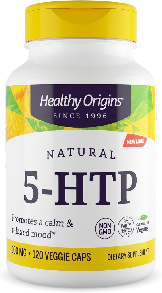 Healthy Origins - 5-HTP 100mg, 120 Veggie Capsules, (5-Hydroxytryptophan), Non-GMO, Gluten-Free, Vegan