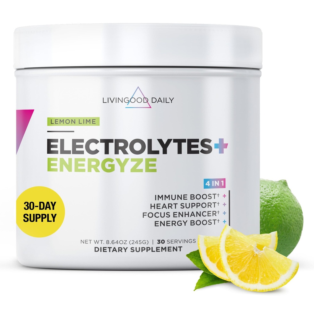 Livingood Daily Electrolytes Powder, Electrolytes Hydration Powder with Vitamin C, Taurine, D Ribose " FOS, Sugar Free Electrolyte Drink Mix, Keto, Gluten Free, Lemon Lime Flavor, 30 Servings
