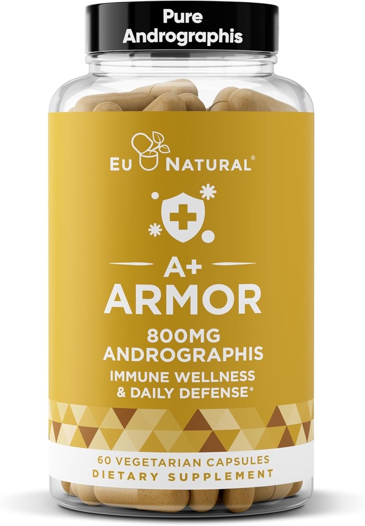 A+ Armor Andrographis Puro 800 Mg – Función del sistema inmunológico saludable, bienestar físico, fuerza potencial para la protección estacional – Full-Spectrum & Standardized – 60 cápsulas suaves veganos