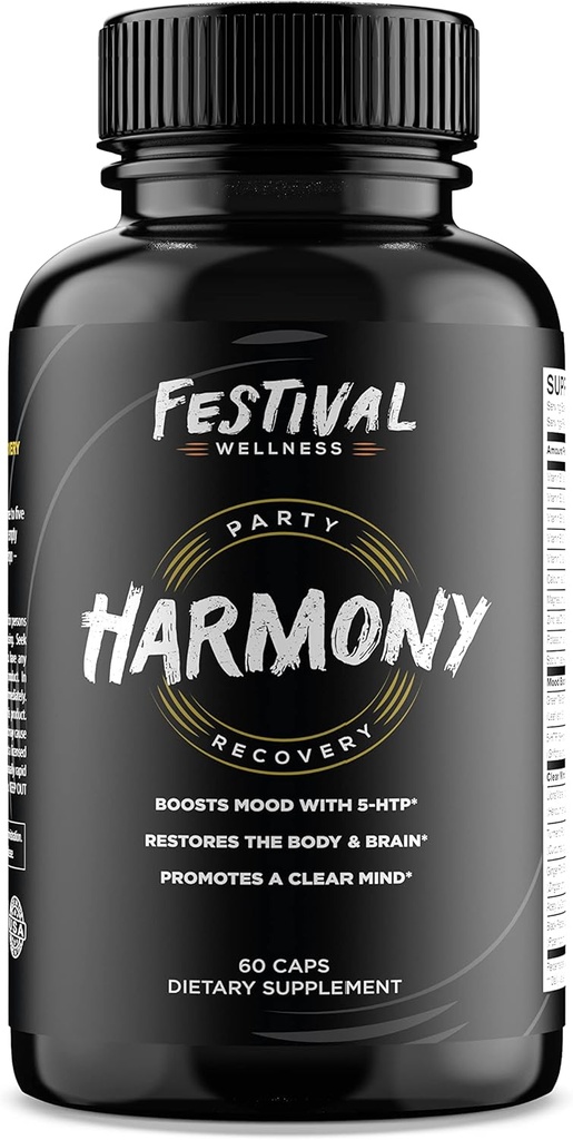Harmony: Festival Recovery | Post-Festival, Rave, and Party Recovery Supplement | 5-HTP + Mood Boost, Replenishes B-Vitamins & Electrolytes, Promotes a Clear Mind