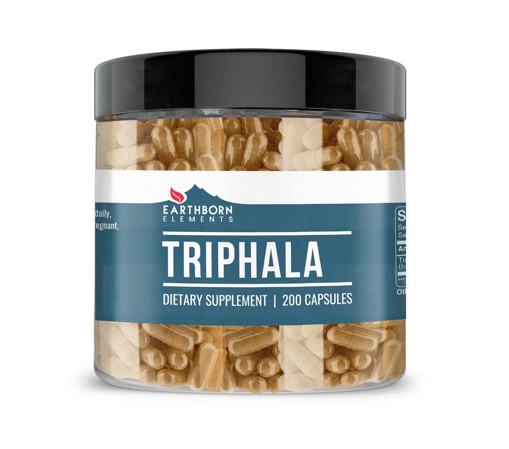 Earthborn Elements Triphala 200 Capsules, Pure & Undiluted, No Additives (200 Capsules)