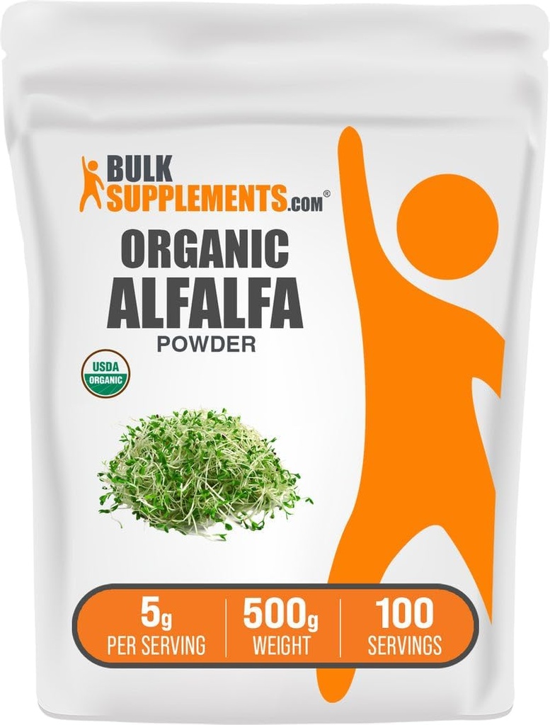 BulkSupplements.com Orgánica Alfalfa Grass Powder - Alfalfa Suplemento, Green Superfood Powder - Vegan &amp; Gluten Gratis, 5g por Serving, 500g (1.1 lbs) (Pack of 1)