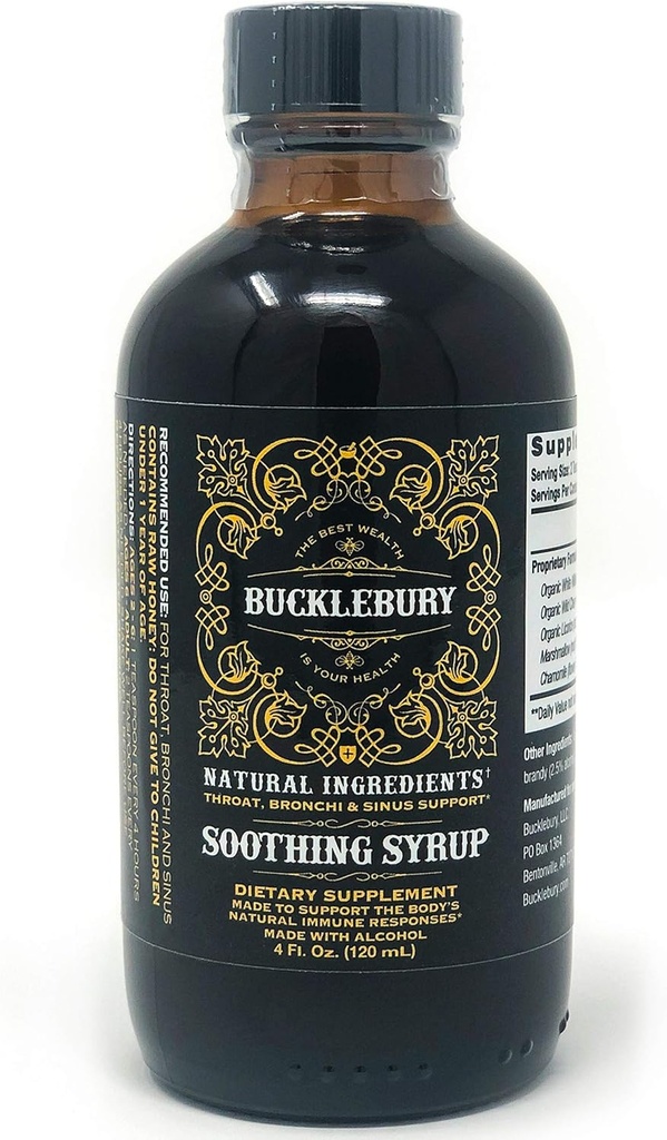 BUCKLEBURY Soothing Herbal Syrup - Soporte Respiratorio Superior, Original Premium Herbal Todo en Un Suplemento para Sinus, Bronchi, Throat y Soporte Respiratorio - 4oz