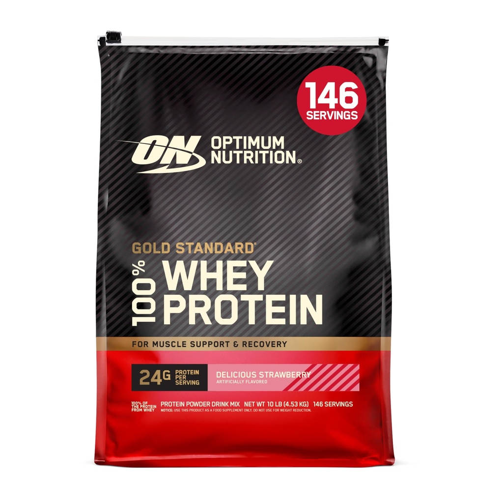 Optimum Nutrition Gold Standard 100% Whey Protein Powder, Delicious Strawberry, 10 Pound (Packaging May Vary)