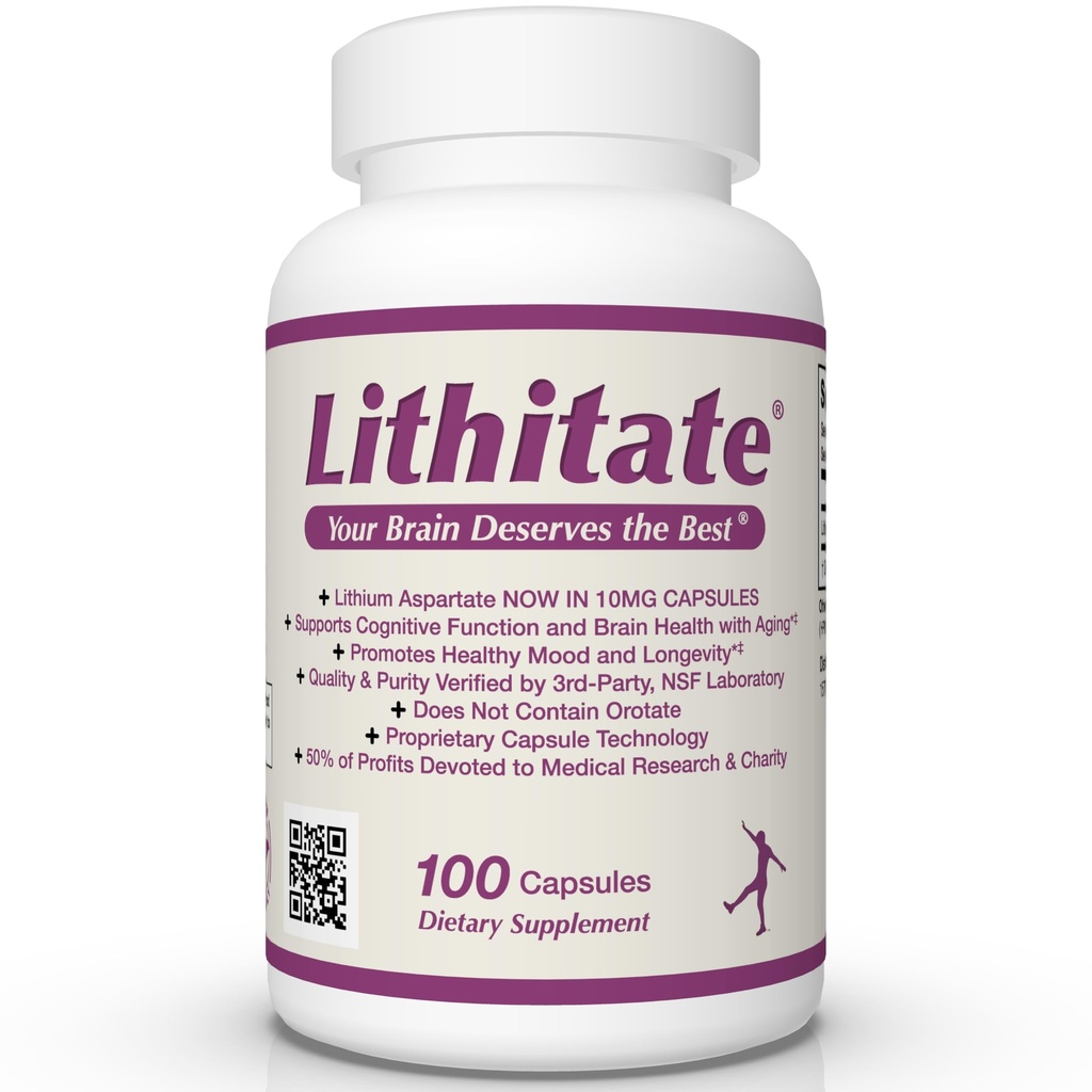 Lithium Aspartate 10mg ← Apoya Función Cognitiva " Brain Health with Aging ← NSF Certified ← Promueve la Claridad Mental, Saludable Mood " Longevity