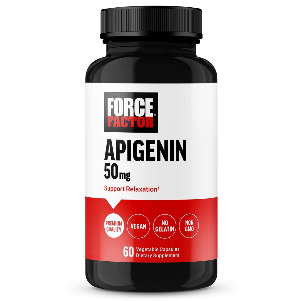 FORCE FACTOR Apigenin Supplement for Relaxation and Stress Support, Powerful Bioflavonoid and Antioxidant, Apigenin 50mg, Premium Quality, Vegan, Non-GMO, 60 cápsulas (Packaging May Vary)