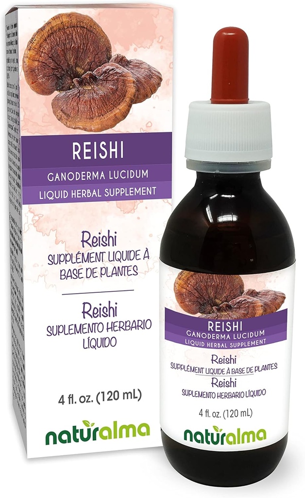 Naturalma Reishi (Ganoderma lucidum) Fungus o Mushroom Alcohol-Free Tintura - 4 fl oz Liquid Extract in Drops - Herbal Supplement - Vegan