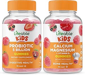 Probióticos viables 5 millones de niños + magnesio de calcio, maniquí de gummies - Tasting grande, suplemento de vitamina, libre de gluten, GMO libre, goma picable