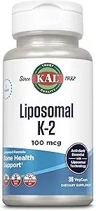 KAL Liposomal Vitamina K2 Suplemento con MK7 100 mcg - Alta Absorción, Tecnología Liposomal - Soporte de bonificación avanzada - Vegan, Gluten Gratis, Hecho Sin Soy, 30 Servimientos, 30 VegCaps