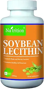 Na'trition Soybean Lecithin 1200mg, 200 Easy Swallow Softgels, 2 Month Supply