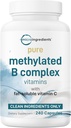 Micro Ingredients Pure Methylated B Complex, 240 Capsules | 11-in-1 Formula with B12, Thiamin, Folate, Inositol, Choline & Vitamin C | Supports Energy, Mood & Nerve Health | Filler Free, Non-GMO