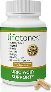 Lifetones Uric Acid Support - Herbal Joint Cleanse for Men and Women - Natural Remedy, Flexibility Boost - Non-GMO, Gluten-Free - 60 Vegan Vitaminas