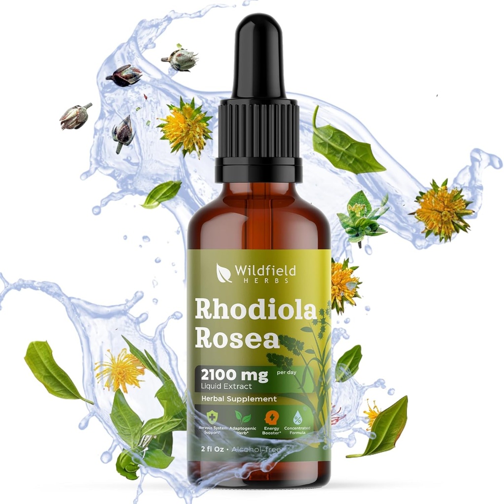 Rhodiola Rosea Root Tincture Extract Drops 2100mg (Rhodiola rosea L.) Suplemento Herbal Absorbs Better Than Capsules, 1 Month Supply, 84 Servings, Alcohol-Free Tincture - 2 Oz, Pack of 1