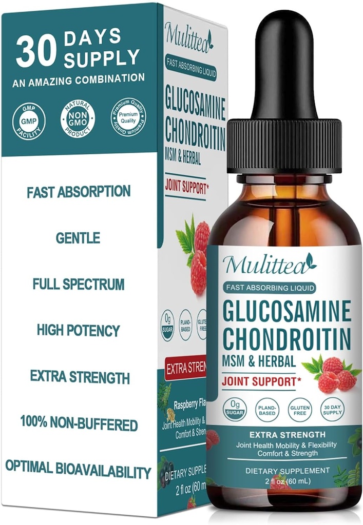 Glucosamine Chondroitin MSM Liquid Drops-w/Elderberry, Boswelia &Hyaluronic Acid-Extra Strength Joint Support Supplement for Mobility, Flexibility & Bones,High Absorption,60ml (2 fl oz)