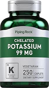 Piping Rock Chelated Potassium Suplemento 99mg  250 Caplets peru Potassium Gluconate ← Vegetarian, Non-GMO, Gluten Free