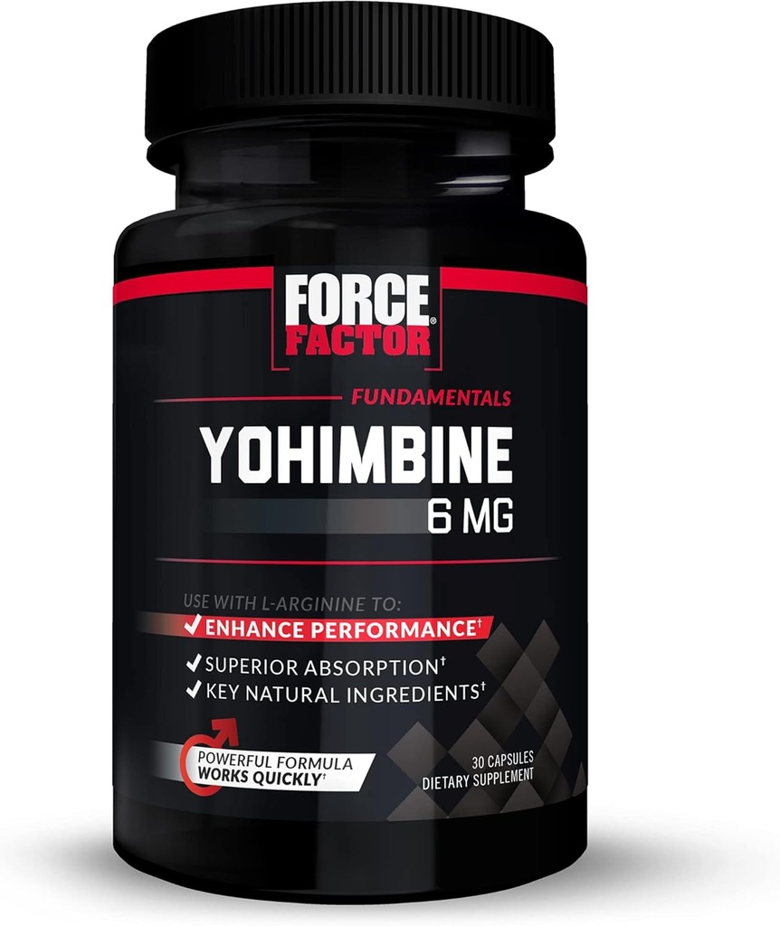 Factor de fuerza Yohimbine Suplemento para hombres, Yohimbe Bark Extracto con absorción superior para mejorar el rendimiento, 6mg Yohimbine Bark Pills con ingredientes naturales clave, funciona rápido, 30 cápsulas