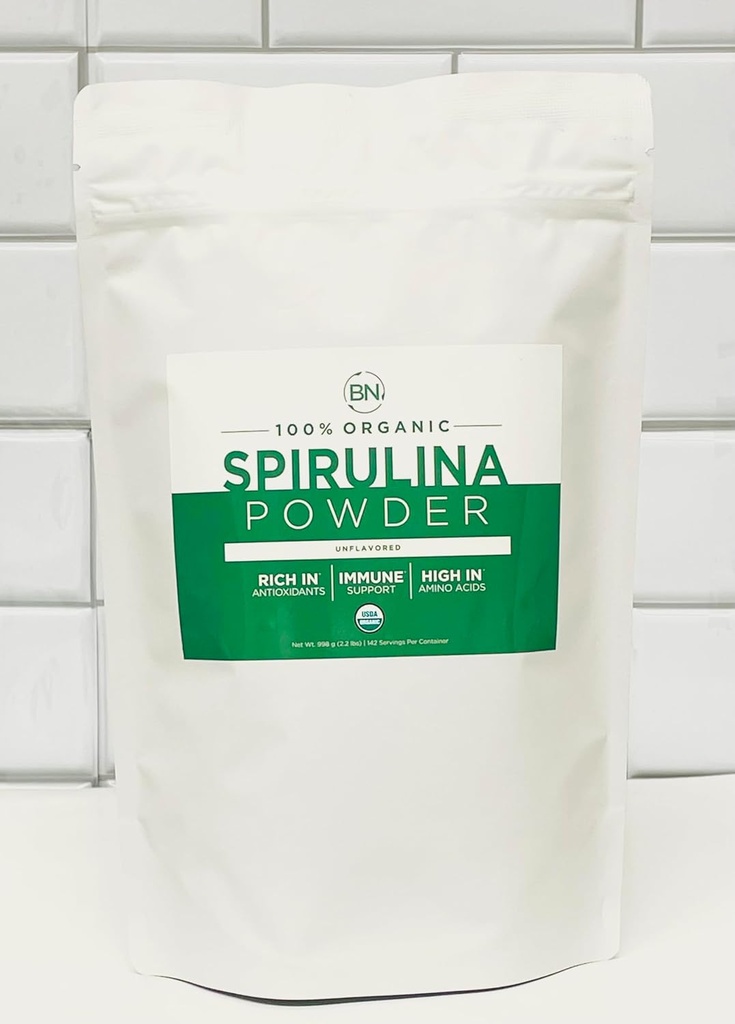 Spirulina Powder Organic 1kg/2.2lb -285 Serving 3.5g Serving Size - USDA Certified - RAW Nutrient Dense Más del 70% Protein Por Serving - Purest Source Vegan Protein - Superfood