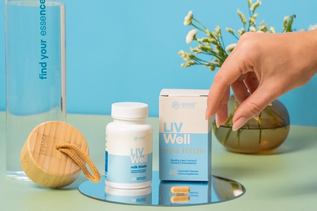 ESSE Vegan Milk Thistle Supplement with Sesame and Artichoke Extract - Advanced HPLC Tested for Purity - 80% Silymarin Thistle for Liver Cleanse Detox &amp; Repair Plus Healthy Skin Support, 60 cápsulas