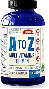 A a Z Suplemento multivitamínico y multimineral para Hombre - 3 Mes de Suministro - Vitaminas A C D E K B1 B2 B6 B12 Magnesio Calcio Biotina Potasio Zinc - Antioxidantes para la salud del corazón &amp; inmunológico (100 Cuenta)
