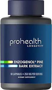 ProHealth Enzogenol Pine Bark Extract 250 mg por 2 Capsule Serving, 60 cápsulas de Nueva Zelanda para los mayores de 40 para promover la salud cerebral y cardíaca, recuperación del ejercicio, proteger las articulaciones de daños