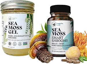 HAPPY FOX Brain & Body Convenience Capsules Bundle - Organic Sea Moss Gel & Smart Shrooms Capsules - Irish Sea Moss & Mushroom Complex, Nootropic Brain Supplements for Memory & Focus