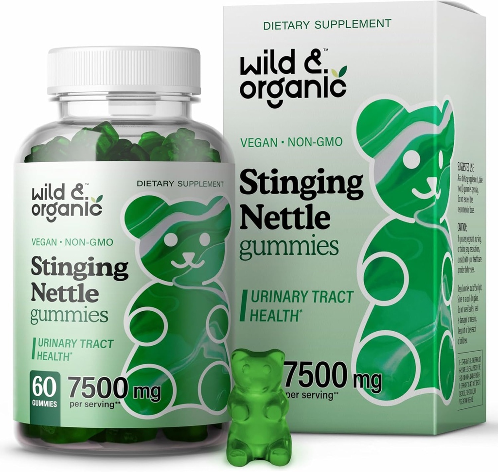 Wild &amp; Organic Stinging Nettle Root Gummies 7500mg - Urinary Tract Support Supplement for Hombre and Women with Stinging Nettle Root Extract - 60 Vegan, Non-GMO Gummies
