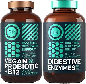 Enzimas digestivas con Probióticos y Prebióticos y Vegan Probiótico Plus B12 Enhanced Digestive and Gut Health Bundle