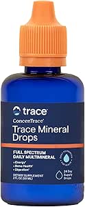 Trace Minerals ConcenTrace Trace Mineral Drops - Suplemento líquido para bonificación &amp; Soporte Conjunto - Ayudas Hydration " Electrolyte Restoration - Unflavored, 2 fl oz (24 Servimientos)
