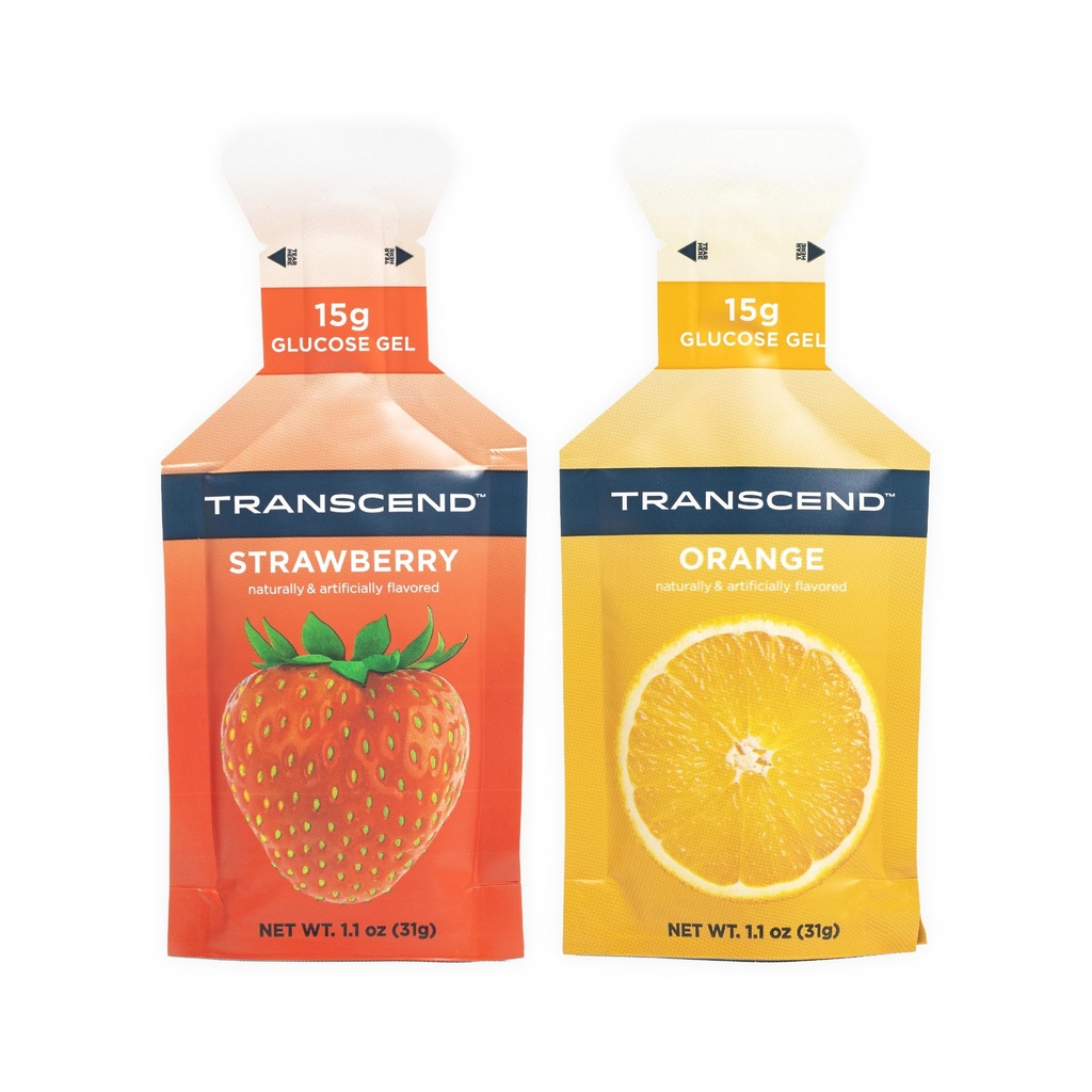 Transcend Foods Strawberry + Orange Gels (1.1 oz, Pack of 38) Fast-Acting Carb Gel Strawberry and Orange Flavor – Caffeine Free, Gluten Free