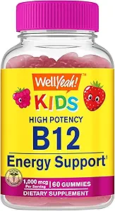 WellYeah Vitamin B12 Gummies for Kids - Boost Energy, Improve Brain Function, and Strengthen Immune System - Non-GMO, Gluten-Free - Great Tasting Berry Flavor - Easy to Chew - 60 Gummies