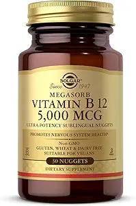 Solgar Megasorb Vitamina B12 5000 mcg - 30 Nuggets - Non-GMO, Vegan, Gluten Gratis, Dairy Free, Kosher - 30 Servings