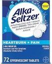 Alka-Seltzer Heartburn + Dolor Efervescente Aspirina + Tabletas de ácido, Rescate rápido de acidez y alivio de la indigestión ácido, Alivio del dolor con aspirina, 72 Ct