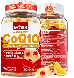 Sugar Free CoQ10-200mg 400mg Gummies llenas - 2 Meses de suministro - w/ Vitamina B12 1000mcg, Rhodiola Rosea & Panax Ginseng, B6, Coenzyme Q10 Suplemento para Hear-t, Energía, Antioxidante, Ultra Absorción